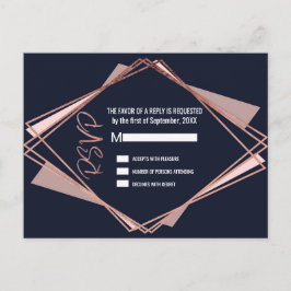 Blåblå Mauve Geometric RSVP:er för ro Guld Inbjudan Vykort