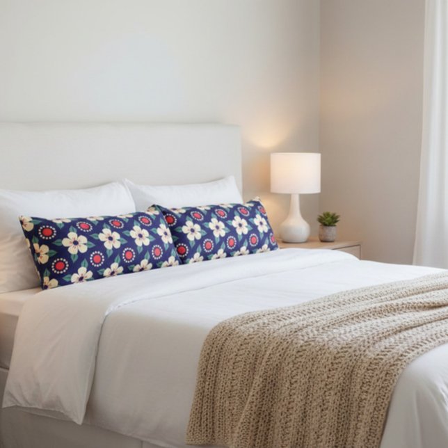 Blåblå med Cream Flowers Kroppskudde (Skapare uppladdad)