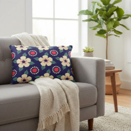 Blåblå med Cream Flowers Prydnadskudde