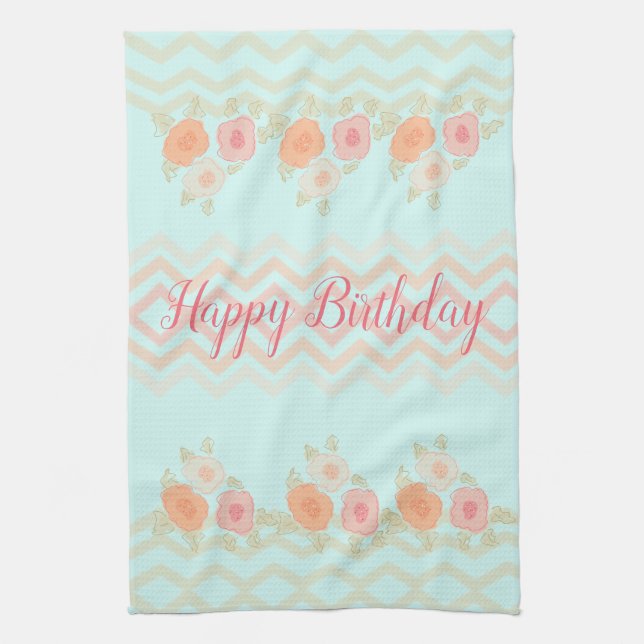 Blåblå med modern Blommigt Kökshandduk (Vertikal)