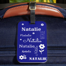 Blåblå med vita blommor, anpassad bagagebricka