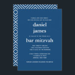 Blåblå Modern Pub Mitzvah II-inbjudan Inbjudningar<br><div class="desc">Den här moderna inbjudan innehåller fet vit text på framsidan och ett modernt mönster på baksidan. Använda mallformuläret för att lägga till anpassningsbarna. Du kan använda funktionen Anpassa för att ändra teckensnitt,  layout och färg.</div>