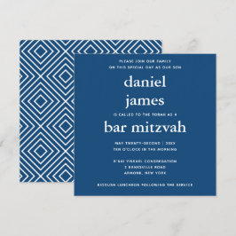 Blåblå Modern Pub Mitzvah Square-inbjudan Inbjudningar