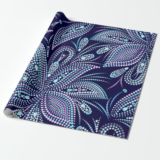 Blåblå mönster med paisley och pärlor. Orname Presentpapper (Utrullad)