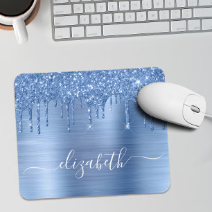 Blåblå musknapp för Glitter, Monogram Musmatta