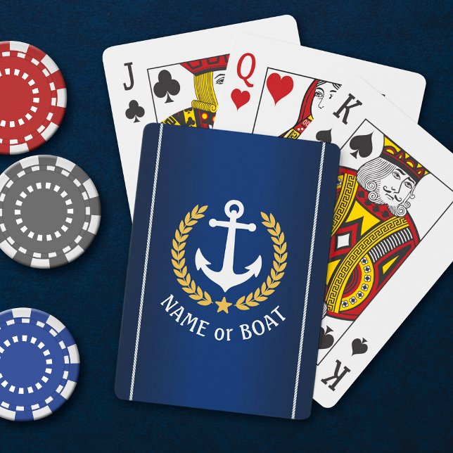 Blåblå Namn Anchor Guld Laurel Rope Rand Casinokort (Skapare uppladdad)
