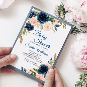 Blåblå och  Blommigt - babyvisning - inbjudan