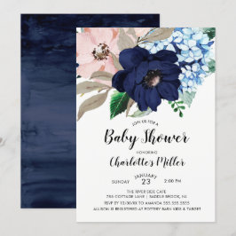 Blåblå och  Blommigt - babyvisning - inbjudan