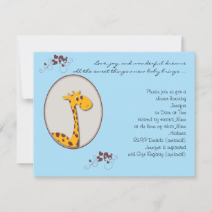 Blåblå och brun Giraffe Baby Shower-inbjudan Inbjudningar