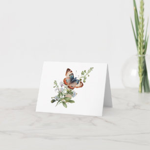 Blåblå och Orange-fjäril med Flower Stem BLANK Kort