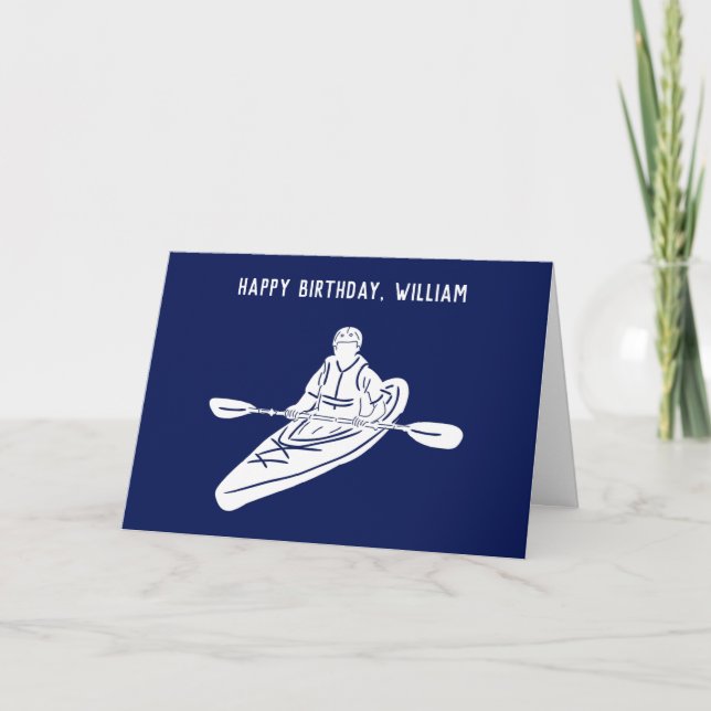 Blåblå och vit Kayakers födelsedag Kort (Framsida)