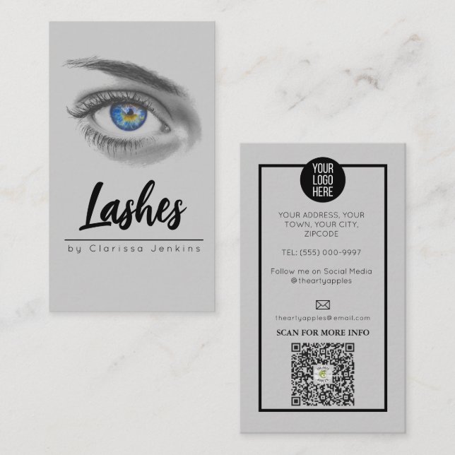 Blåblå öga Lash Eyelash Extensions makup Visitkort (Fram/baksida)
