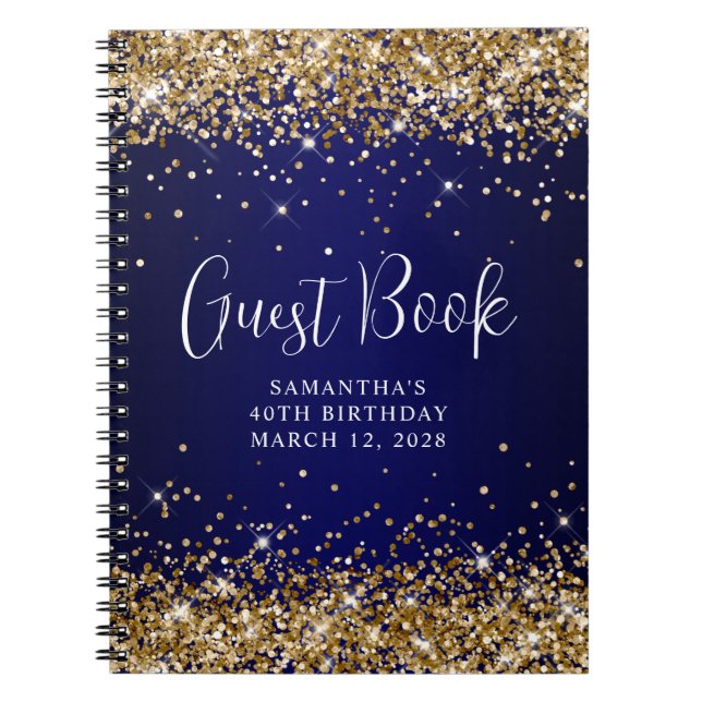 Blåblå Ombre 40:e födelsedagsgästen guld Glitter Anteckningsbok (Framsidan)