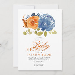 Blåblå Orange Boho Fall Blommigt Baby Shower Inbjudningar