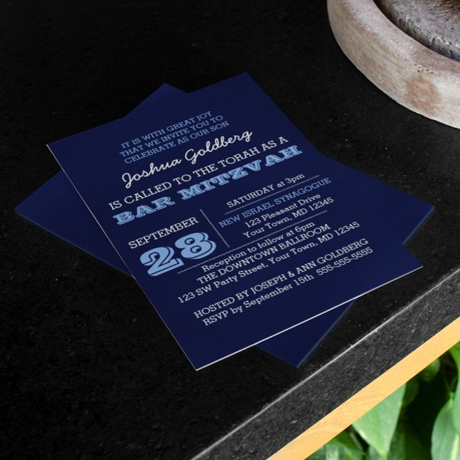 Blåblå Pub Mitzvah-inbjudan med Namn Logotyp Inbjudningar (Skapare uppladdad)