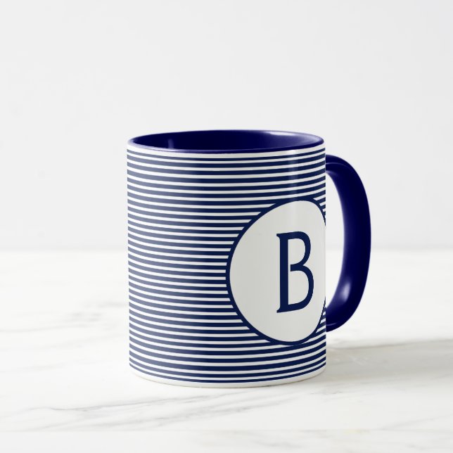 Blåblå Rand-monogram Mugg (Framsida höger)