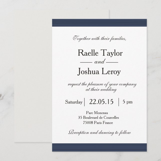 Blåblå rand vit grått-inbjudan inbjudningar (Fram/baksida)