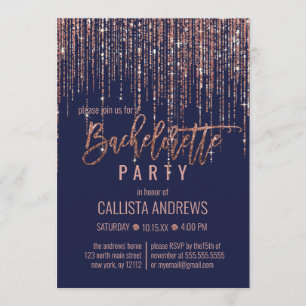Blåblå Ro Guld Glitter Fringe Bachelorette Inbjudningar