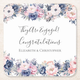 Blåblå Rosa Blommigt Botanisk Förlovningsfest Underlägg Papper Kvadrat