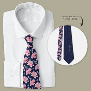 Blåblå Rosa Carnation Bröllop Neck Tie Slips
