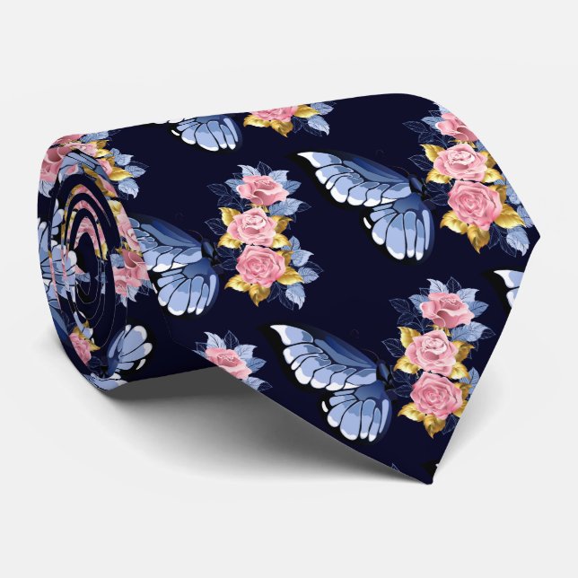 Blåblå Rosa Guld Ro Butterfly Mönster Slips (Rullad)