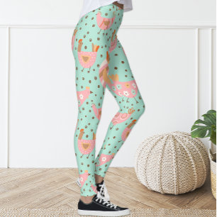 Blåblå Rosa Hen Chicken Blommigt Leggings