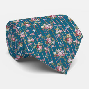 Blåblå rosa röd blommigt modern rand slips