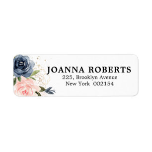 Blåblå Rosa ros-Botaniska Adress Returadress Etikett