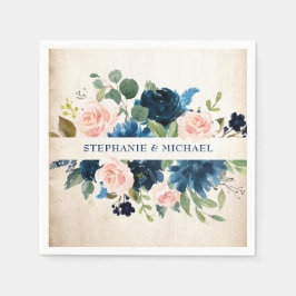 Blåblå Rosa ros Rustic Boho Bröllop Pappersservett