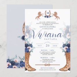 Blåblå Rosa Westerna Boots Charra Quinceanera i Inbjudningar