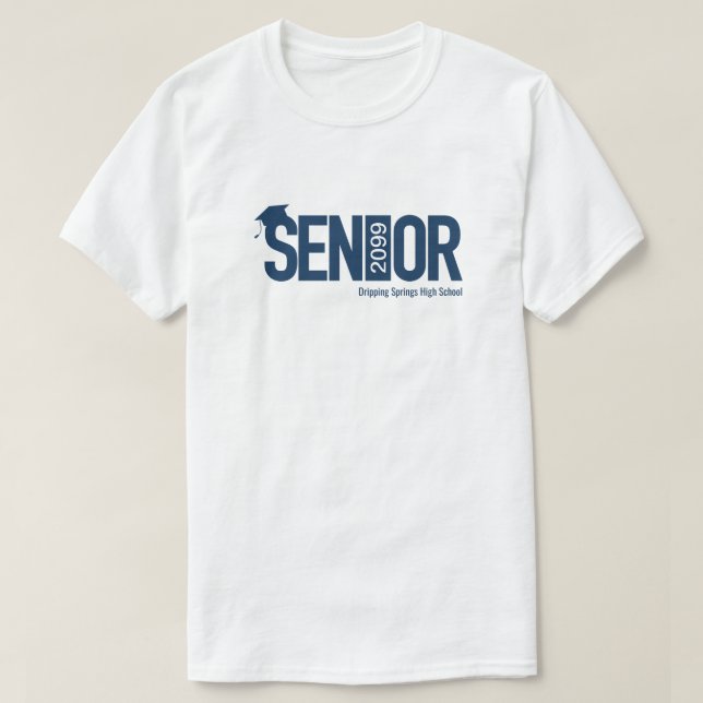 Blåblå SENIOR med Studentmössa T Shirt (Design framsida)