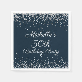 Blåblå Silver Glitter 30års födelsedag Party Pappersservett