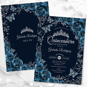 Blåblå Silver Quinceanera Inbjudningar