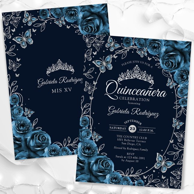 Blåblå Silver Quinceanera Inbjudningar (Skapare uppladdad)