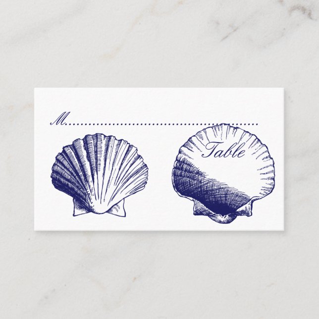 Blåblå Snäckor Bröllopapperkort Placeringskort (Framsida)