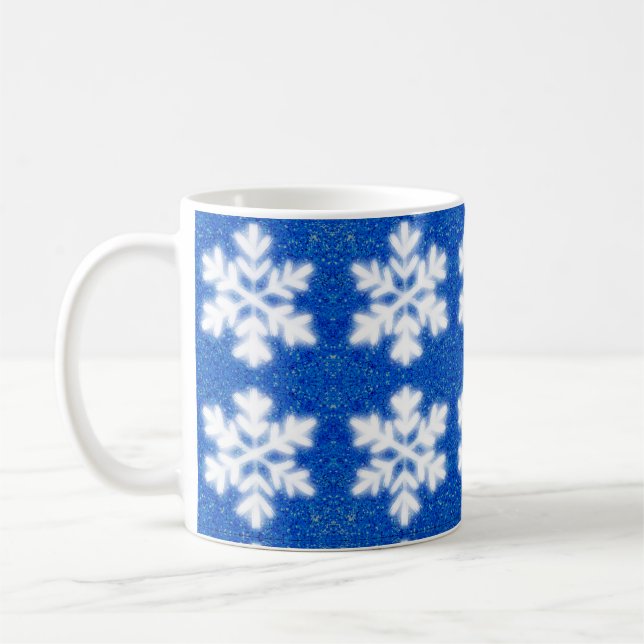 Blåblå snöflingor-bakgrund kaffemugg (Vänster)