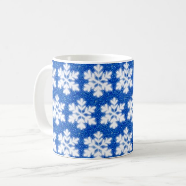 Blåblå snöflingor-bakgrund kaffemugg (Framsida vänster)