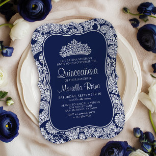 Blåblå Snöre Quinceañera Inbjudningar