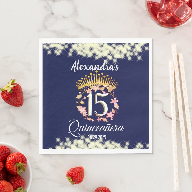 Blåblå spanska quinceanera pappersservett (Insitu)