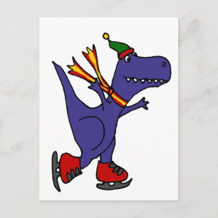 Blåblå T-Rex Dinosaur Ice Skating Art Vykort