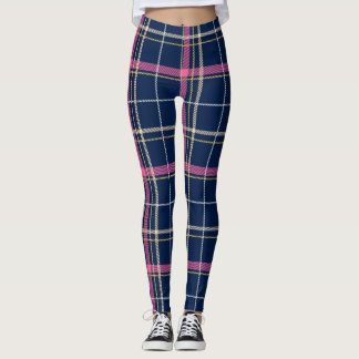 Blåblå Tartan Play med Rosa Rand Leggings
