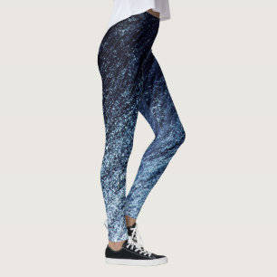 Blåblå till Cerulean Ombre Glitter, Vatten Inslag Leggings