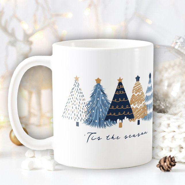 Blåblå Träd Modern Enkel jul Namn Kaffemugg (Navy Blue Trees Modern Simple Christmas Name Coffee Mug)