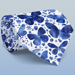 Blåblå vattenfärg slips<br><div class="desc">Indigo Blue and white vattencolor butterfly mönster. Originalkonst av Nic Squirrell.</div>