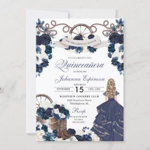 Blåblå Westerna Ranchero Quinceanera Inbjudningar
