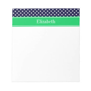 Blåblå wt Polka Dot Emerald Grönt Namn Monogram Anteckningsblock