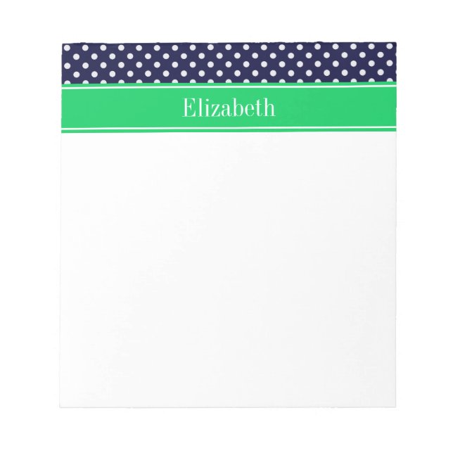 Blåblå wt Polka Dot Emerald Grönt Namn Monogram Anteckningsblock (Framsida)