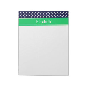 Blåblå wt Polka Dot Emerald Grönt Namn Monogram Anteckningsblock