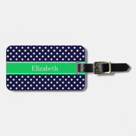 Blåblå wt Polka Dot Emerald Grönt Namn Monogram Bagagebricka