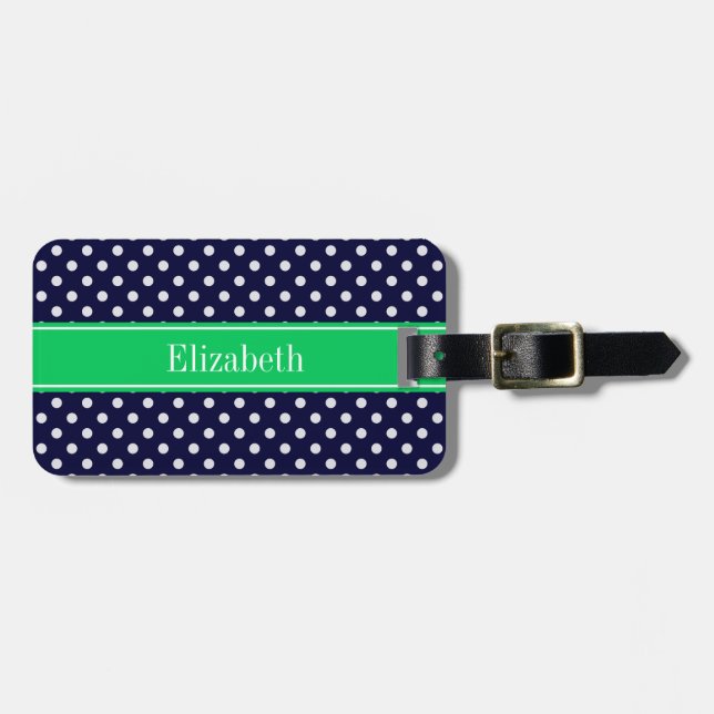 Blåblå wt Polka Dot Emerald Grönt Namn Monogram Bagagebricka (Horisontell Framsida)